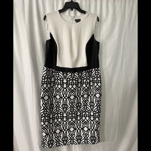 NEW City Chic Black White‎ Faux Leather Panel Pencil Fitted Dress [ M / 18 ]